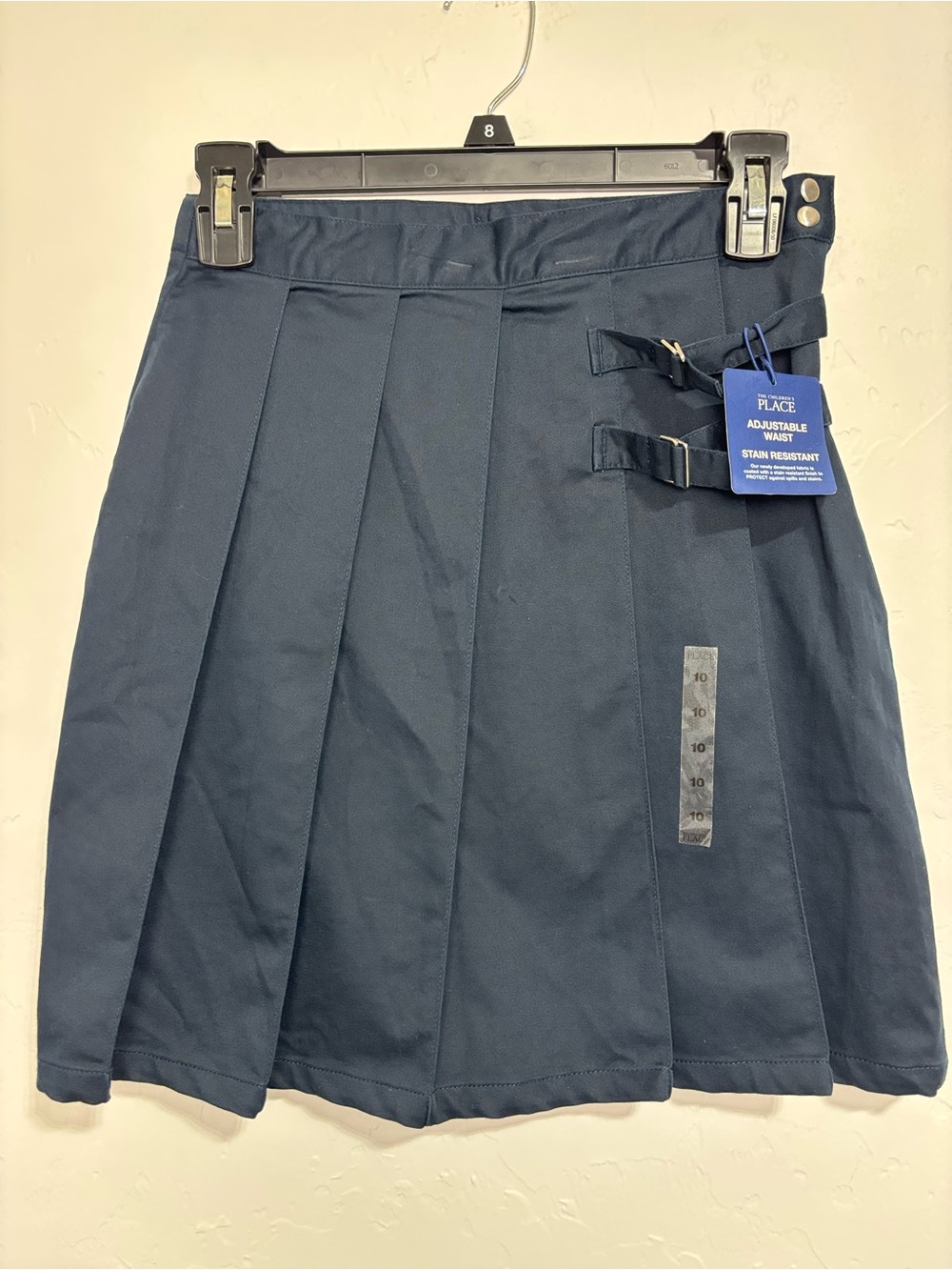 The Children's Place Girls Uniform Pleated Skirt Navy 10 Adjustable Waist Twill